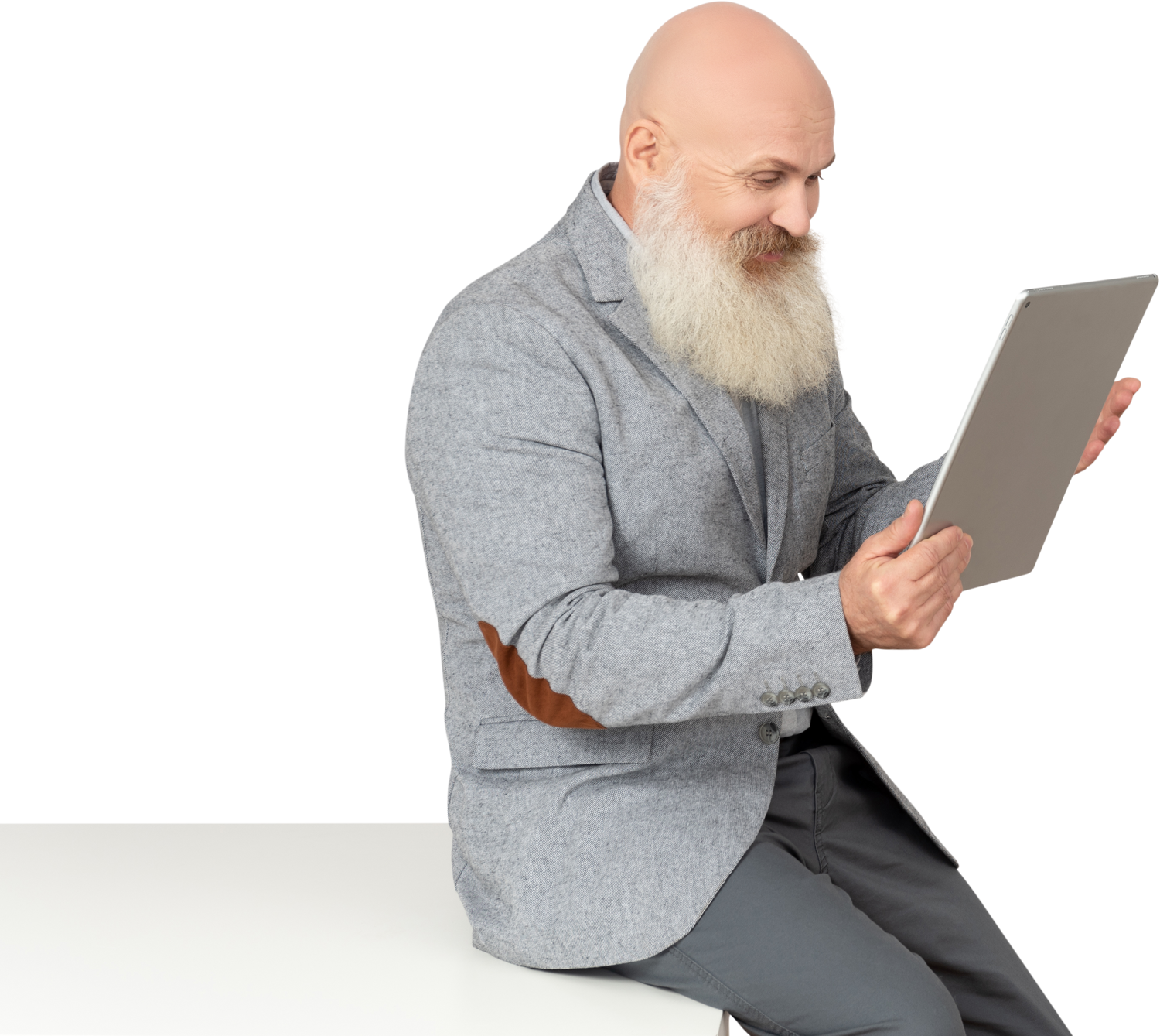 Old Man with Long Beard Holding a Tablet Computer